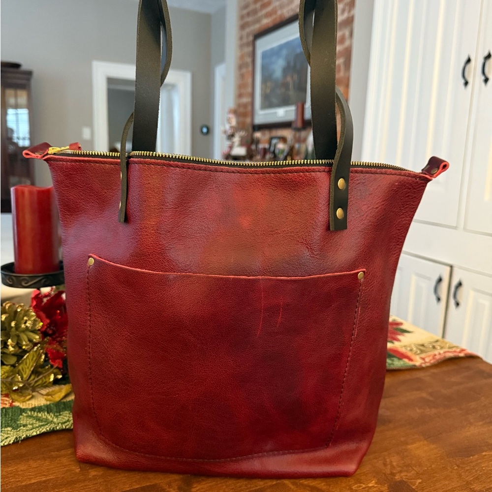 SOLD   Sangria large zip tote by Portland Leather!!!